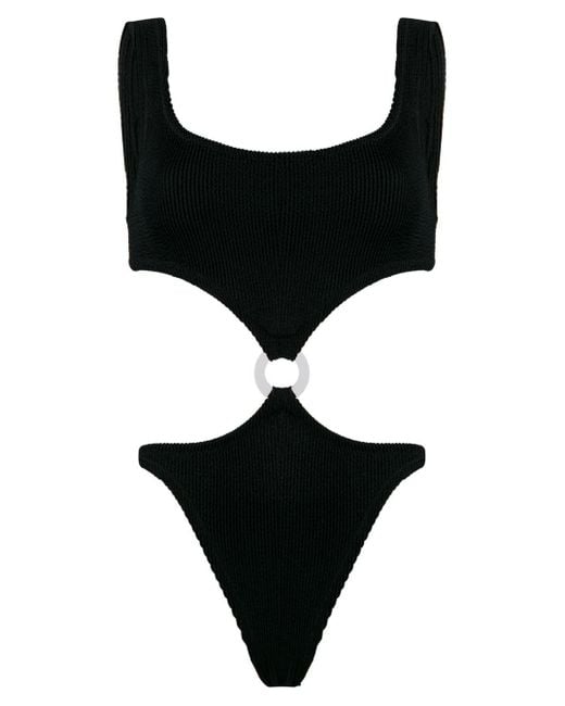 Reina Olga Rein Olga Onepiece Swimsuit In Black Fine Ribbed Knit Lyst