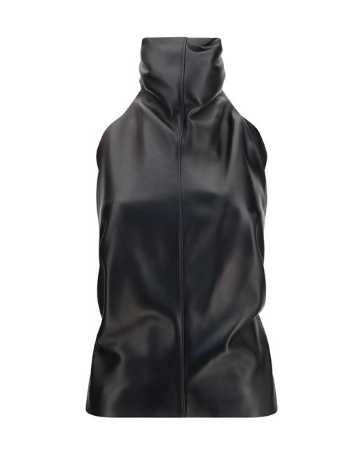 Khaite Black Rone Leather Top Lamb Ovis Aries
