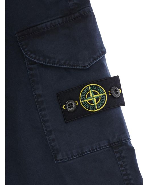 Stone Island Blue Pants With Cargo Pocket And Logo Patch Cotton Trousers for men