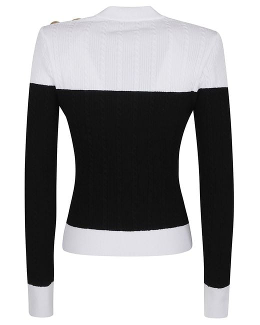 Balmain Black Ls 3 Btn Torsade Knit Top
