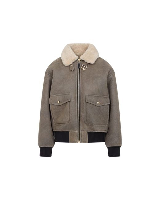 レザージャケット・コート CELINE AVIATEUR BRODE BLOUSON Celine Aviator Jacket With Shearling Lining in Gray | Lyst