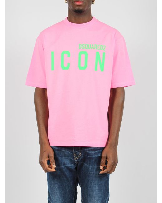 DSquared² Pink Icon Blur Loose Fit T-Shirt for men