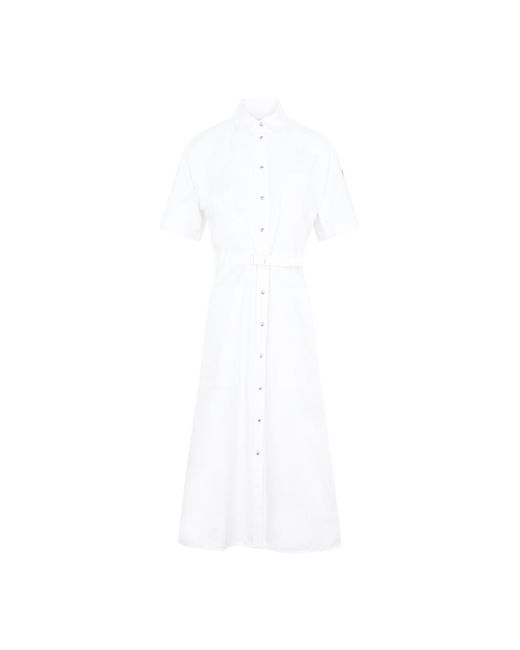 Moncler White Belted Midi Shirt Dress