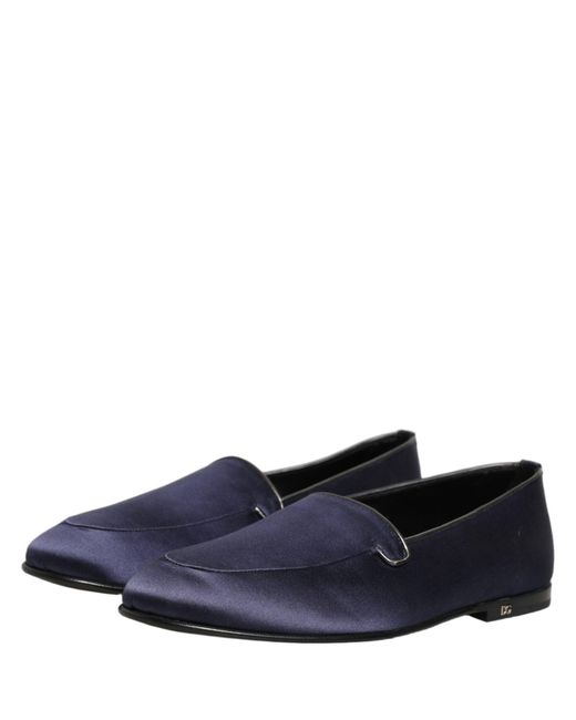 Dolce & Gabbana Black Satin Logo Slip On Flats Loafers Shoes Leather for men