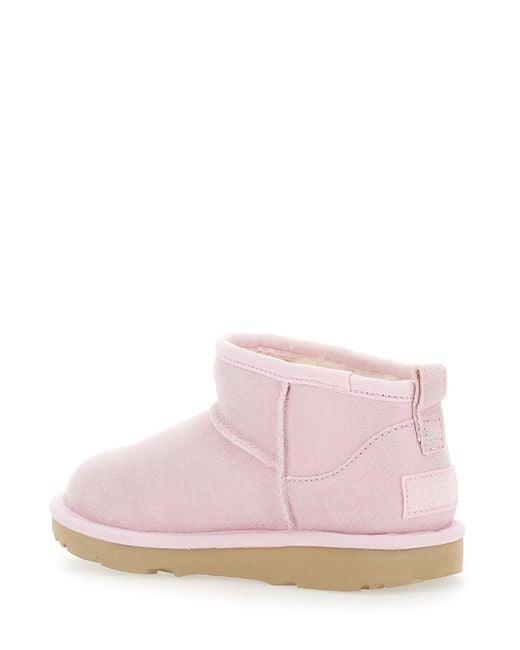 Ugg Pink Classic Ultra Mini Ankle Boots Leather