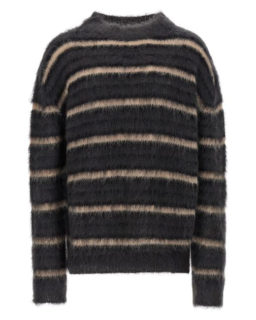 Marni Black Brushed Mohair Sweater With Gauze Stripe Pattern for men