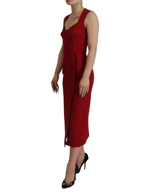 Dolce & Gabbana Red Elegant Bodycon Midi Dress