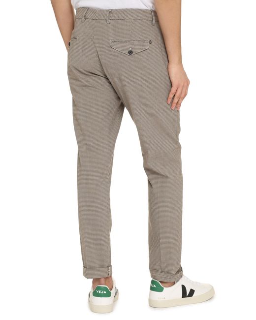 Dondup Gray Checked Trousers With Roll-Up Ankle Cuffs Lyocell Chinos for men
