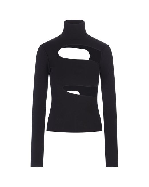 Roberto Cavalli Blue Black Turtleneck With Cut-out Detail