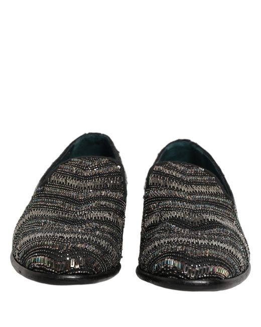 Dolce & Gabbana Black Embellished Slip On Loafers Shoes Leather for men