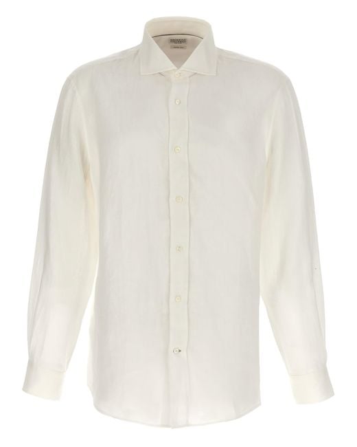 Brunello Cucinelli White Linen Shirt Shirt, Blouse for men