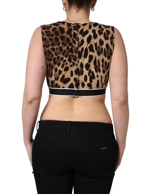 Dolce & Gabbana Brown Leopard Print Cropped Silk Tank Top Elastane