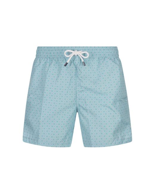 Fedeli Blue Swim Shorts With Elephants And Flowers Pattern for men