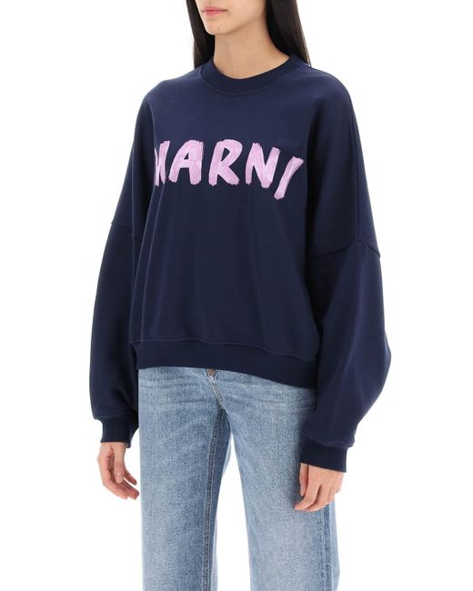 Marni Blue Logo Print Boxy Sweatshirt