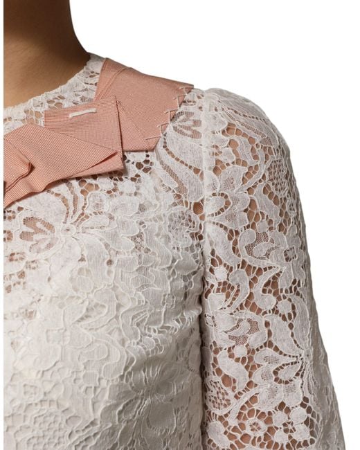 Dolce & Gabbana White Floral Lace Short Sleeves Blouse Top