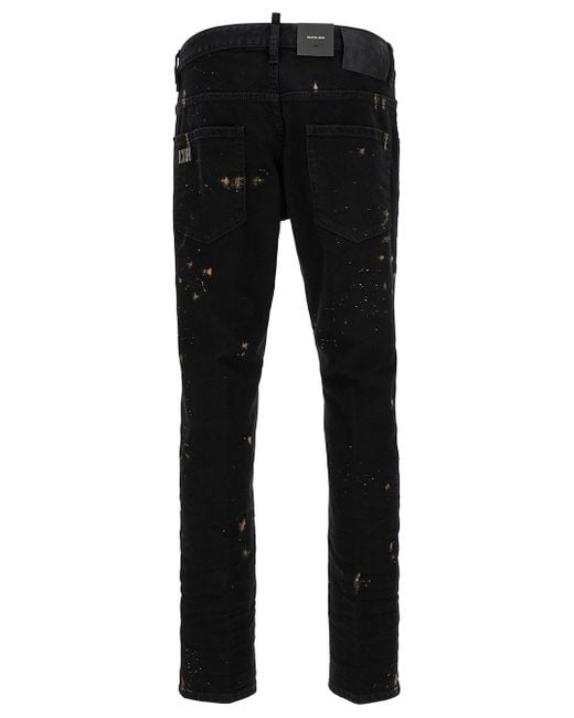 DSquared² 'skater' Black Five-pocket Jeans With Paint Stains In Stretch Cotton Denim Man for men