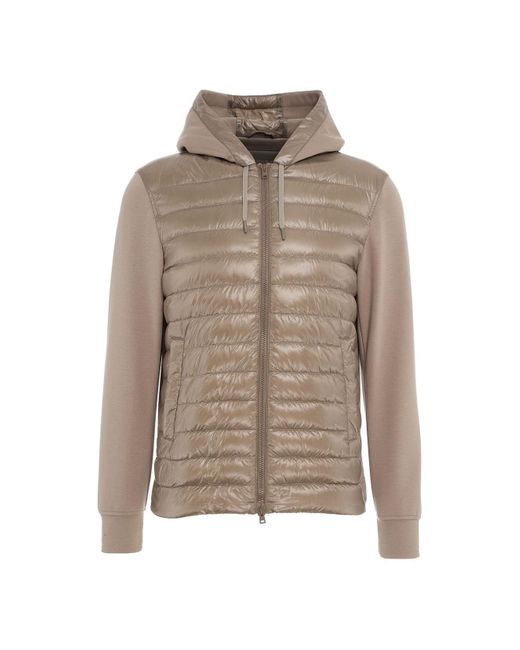 Herno Brown Quilted Knitted-panel Down Jacket for men