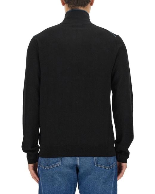 Paul Smith Black Jersey With Logo Merino Wool Jumpers for men