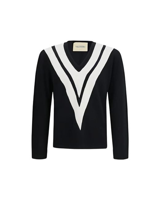 Valentino Blue V-Neck Sweater- Wool Polo Shirts for men