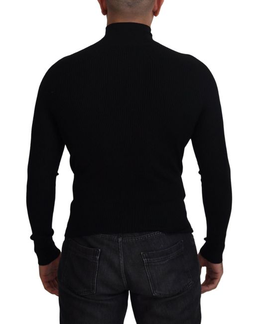 Dolce & Gabbana Black Half Zip Turtleneck Pullover Sweater Wool Clothing for men