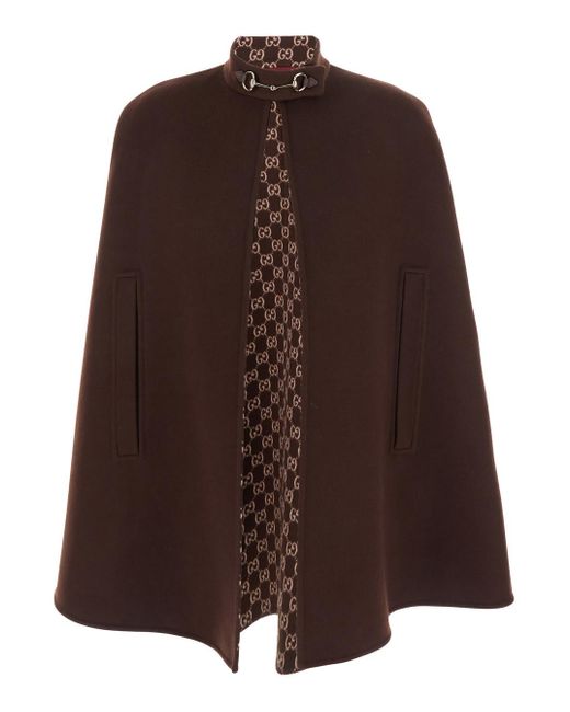 Gucci Brown Cape With Iconic Clamp And Gg All-Over Motif Interior