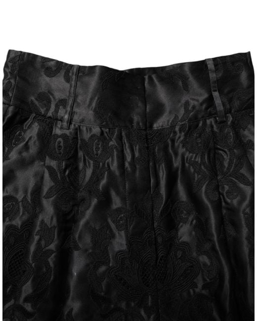 Dolce & Gabbana Black Floral Embroidery Silk High Waist Shorts