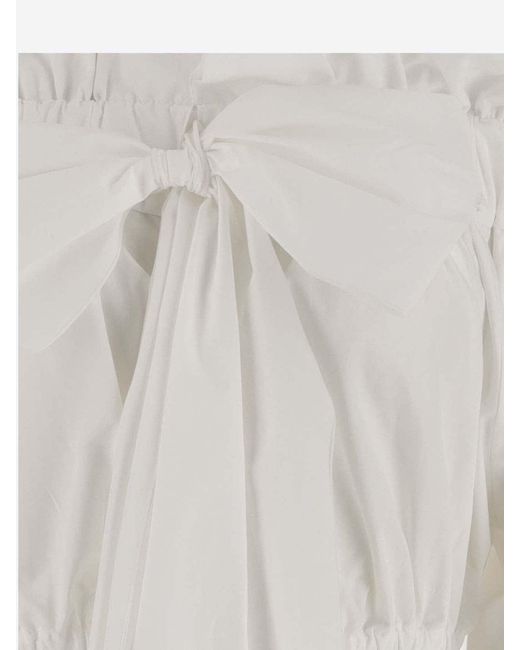 Patou White Cotton Crop Top With Bow