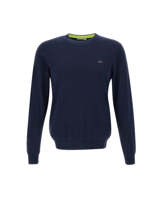 Sun 68 Blue Round Elbow Sweater Cotton for men