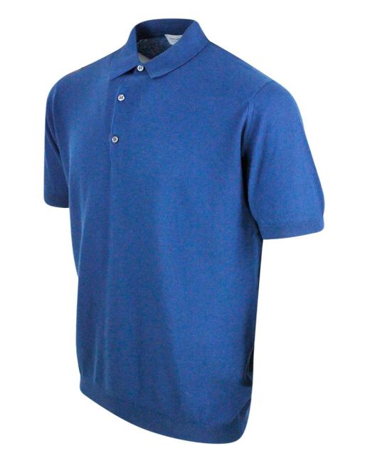 John Smedley Blue Short-Sleeved Polo Shirt for men