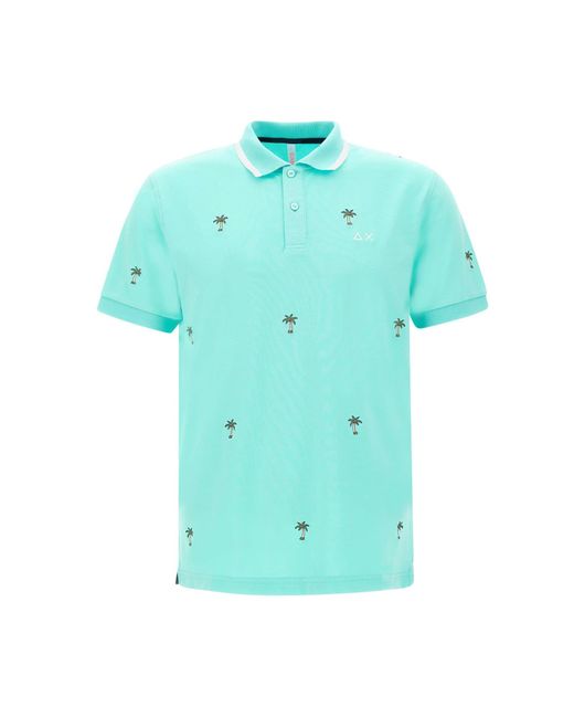 Sun 68 Blue Full Embrodery Polo Shirt Cotton for men