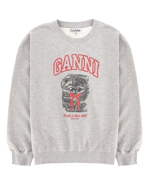 Ganni White Sweatshirt With Print Organic Cotton Sweatshirts