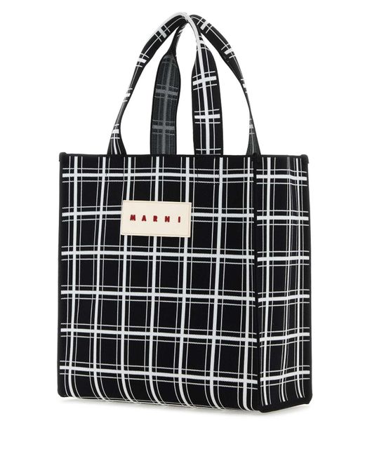 Marni Black Embroidered Jacquard Shopping Bag for men
