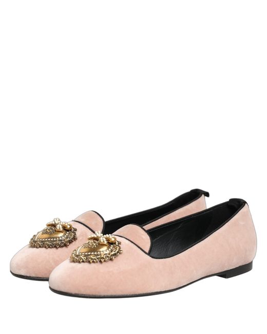 Dolce & Gabbana Metallic Velvet Devotion Loafers Flats Shoes Cotton