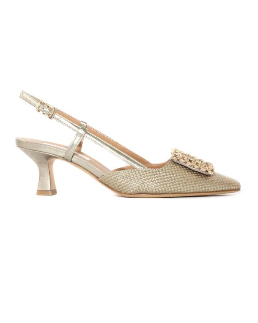 Roberto Festa Beige Fabric And Leather Stefi Sandals in Metallic | Lyst