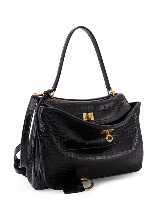Balenciaga Black Rodeo Leather Shoulder Bag With Croco Effect