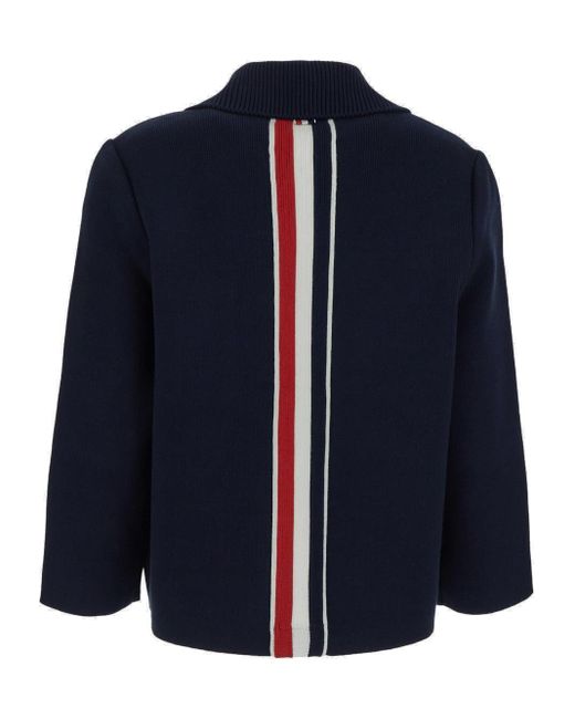 Thom Browne Blue Inerlock Stitch Polo Collar Jacket