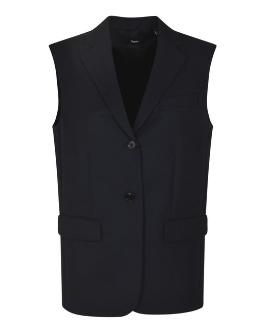 Theory Black Two-Buttoned Sleeveless Blazer