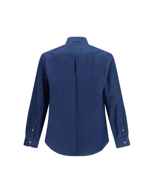 Brunello Cucinelli Blue Lightweight Denim Shirt Scuro Cotton for men