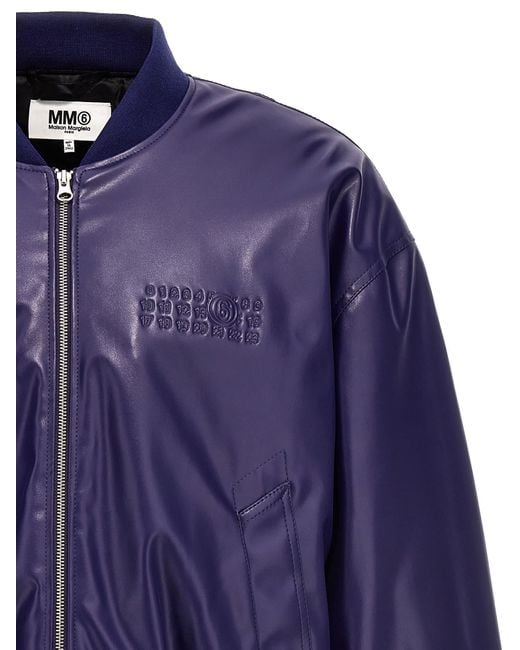 MM6 by Maison Martin Margiela Blue Numbers-embroidered Faux-leather Bomber Jacket for men