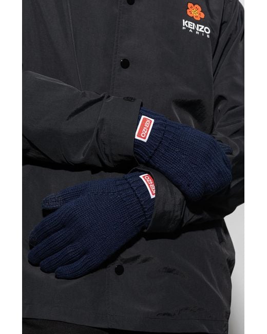 KENZO Blue Wool Gloves for men