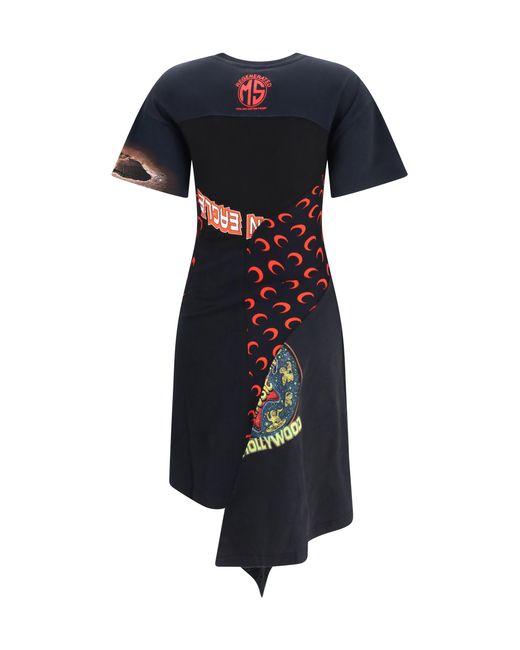 MARINE SERRE Blue Asymmetric Recycled Jersey Dress Cotton