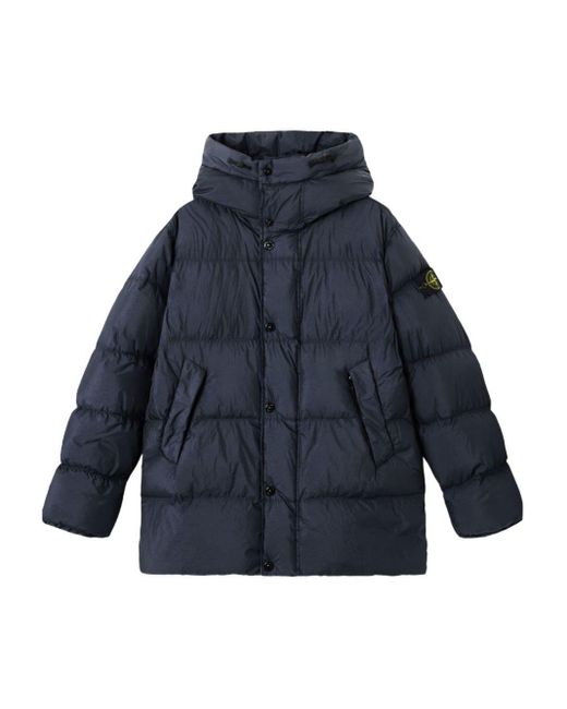 Stone Island Blue Garment Dyed Crinkle Reps Ny Recycled Nylon Short Parka for men