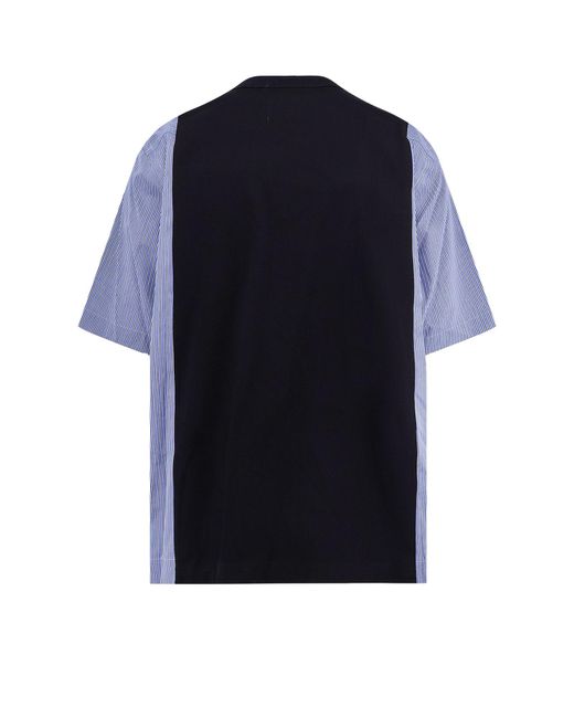 Sacai Blue Cotton Jersey T-Shirt With Popeline Inserts for men