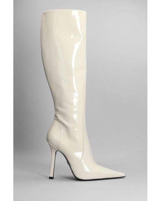 Blumarine White High Heels Boots In Beige Patent Leather