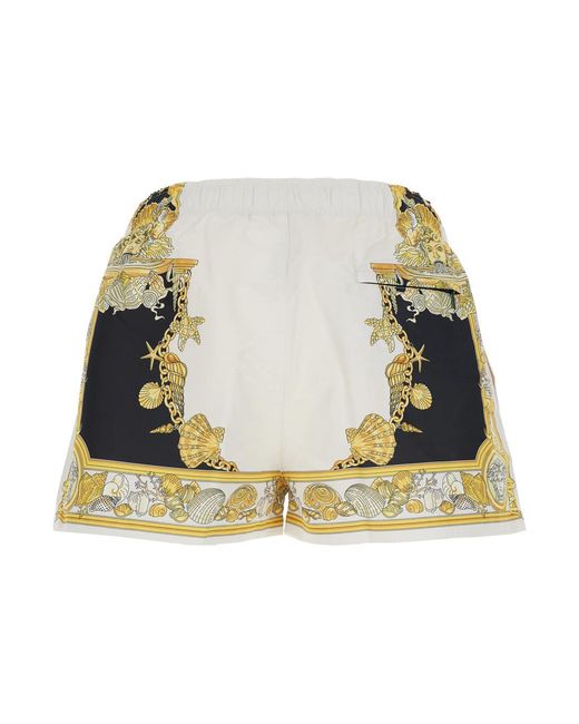 Versace White Swim Shorts With Coral Theatre Print for men