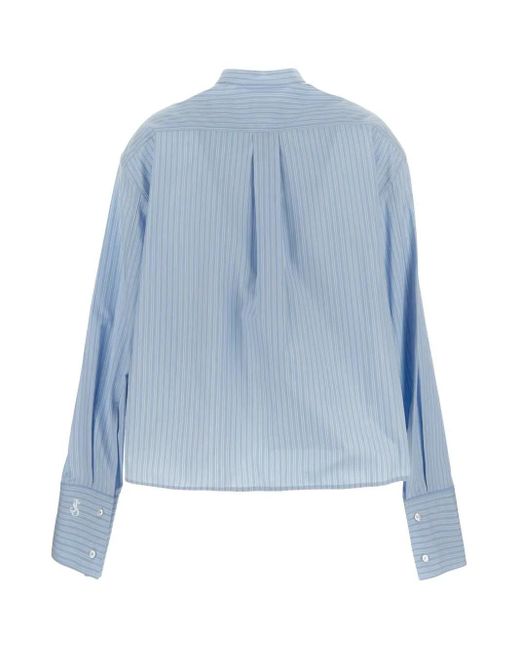 Jil Sander Blue Triple Stripe On Cotton Shirt