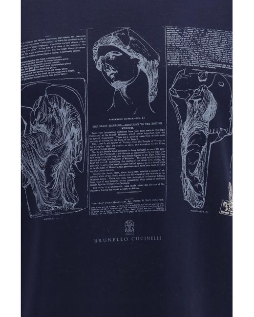 Brunello Cucinelli Blue Cotton Printed T-Shirt T-Shirts for men