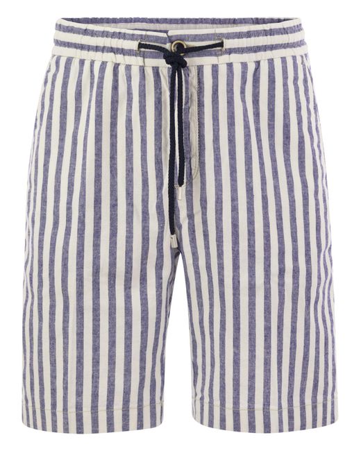 Vilebrequin Blue Striped Cotton And Linen Bermuda Shorts for men
