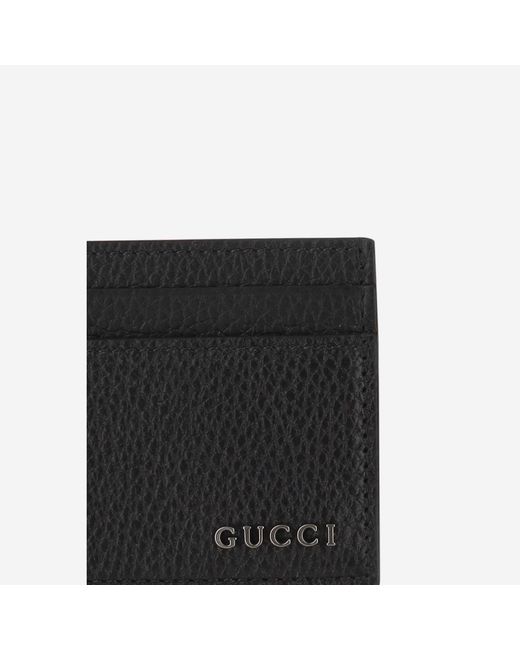 Gucci Black Leather Card Holder With Logo Wallets & Cardholders for men