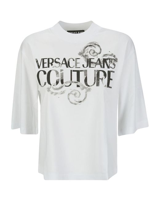 Versace Gray 76dp604 R Logo Watercolor T-shirt